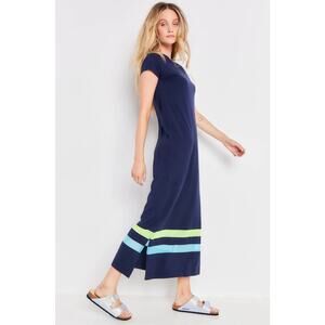 Lisa Todd Mesher Mesh Stripe Cotton Maxi Dress Navy Blue M